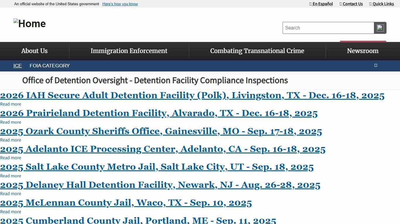 Office of Detention Oversight - Detention Facility Compliance Inspections ICE
