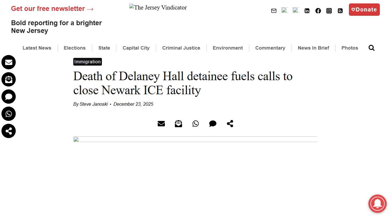 Death of Delaney Hall detainee fuels calls to close Newark ICE facility • The Jersey Vindicator